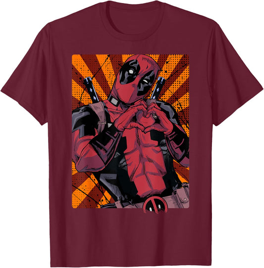 Marvel Deadpool Heart Hands Portrait Small T-Shirt - T-Shirt | Maroon
