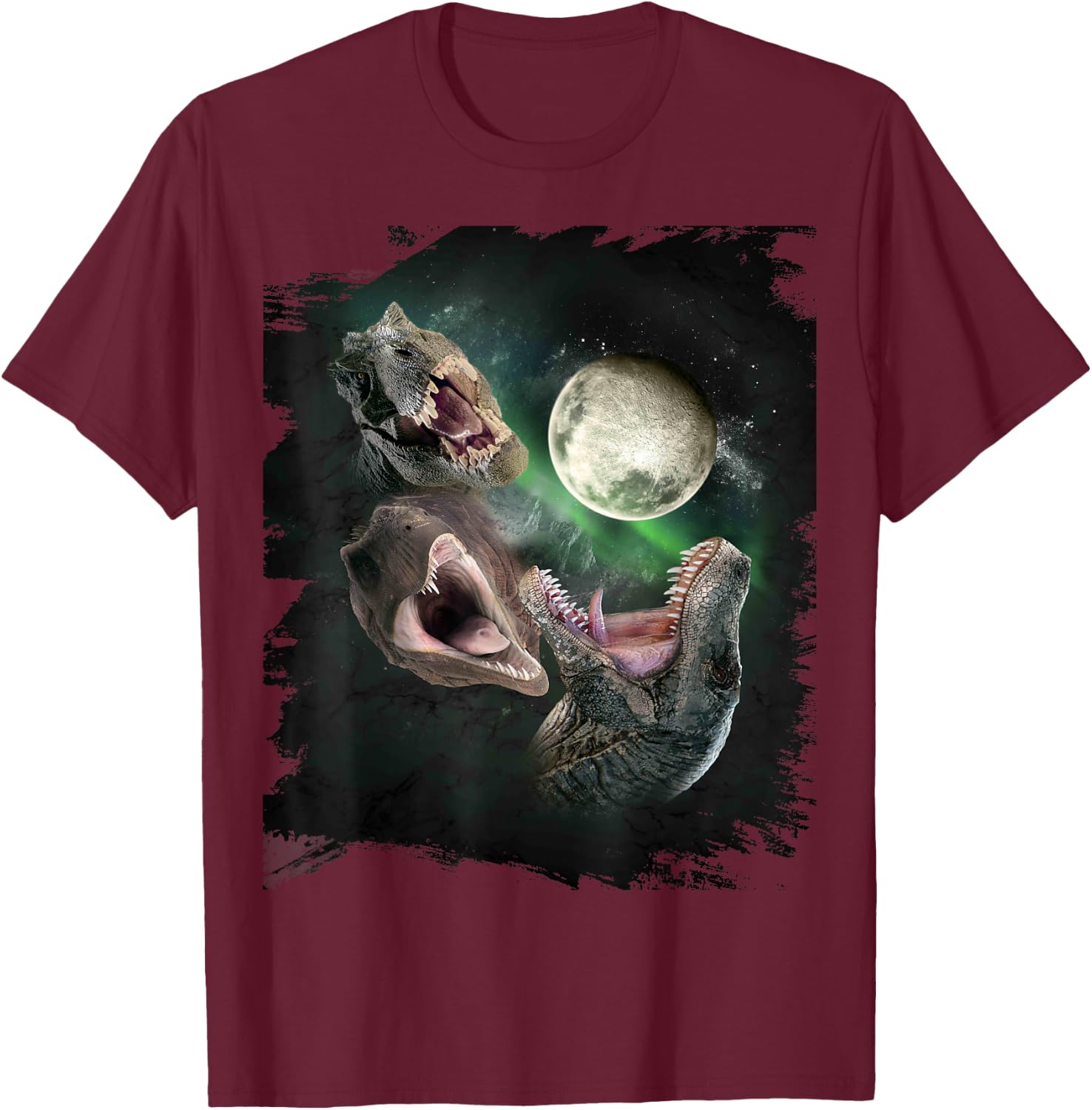 3 Dinosaurs Moon, Wolf Dinosaur, Wolves Howl T-Shirt - T-Shirt | Maroon