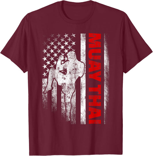 Muay Thai Boxing US American Flag T-Shirt - T-Shirt | Maroon