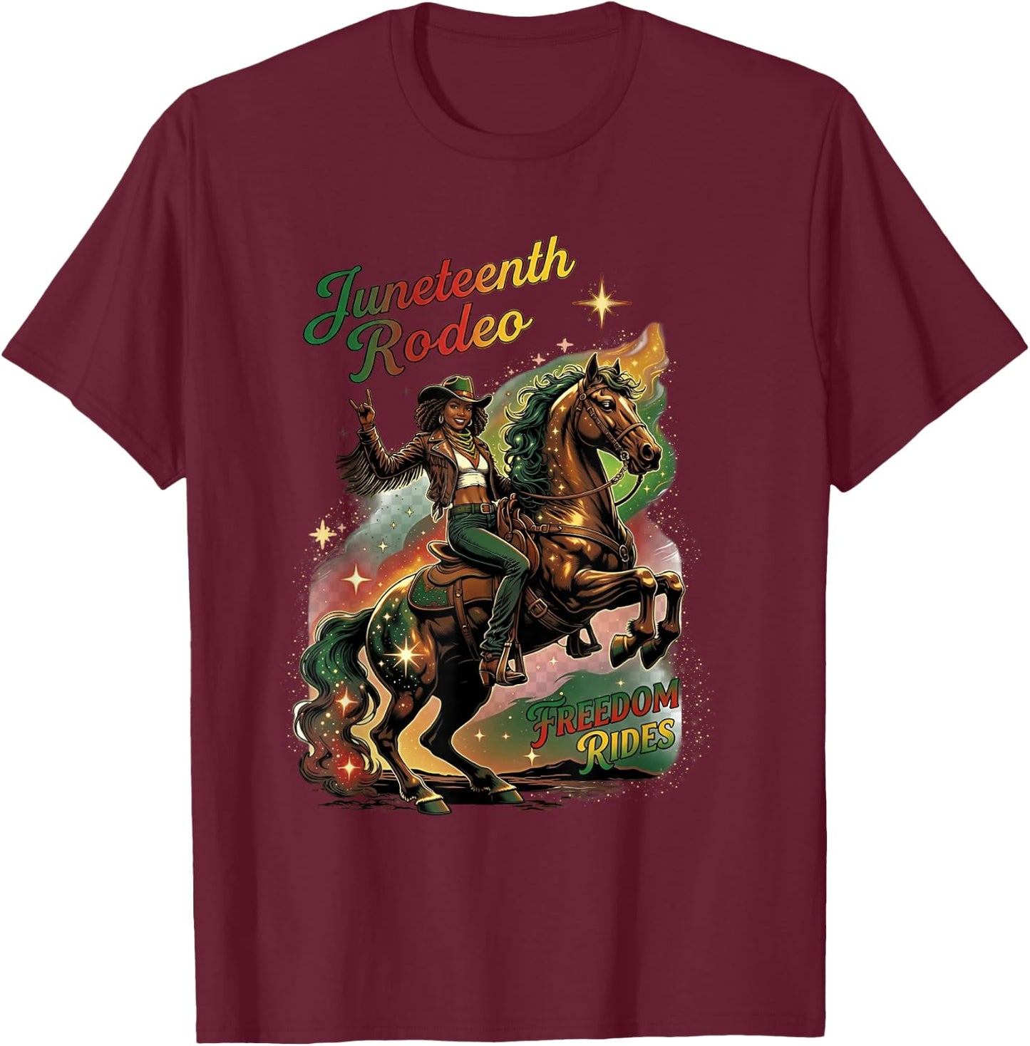 Black Cowgirl Western Rodeo Juneteenth Black History Texas T-Shirt - T-Shirt | Maroon