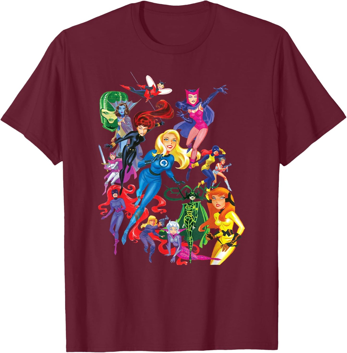 Women of Marvel Female Super Heroes T-Shirt - T-Shirt | Maroon