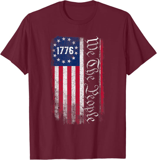 1776 We The People Betsy Ross 4th of July American Flag Men T-Shirt - T-Shirt | Maroon