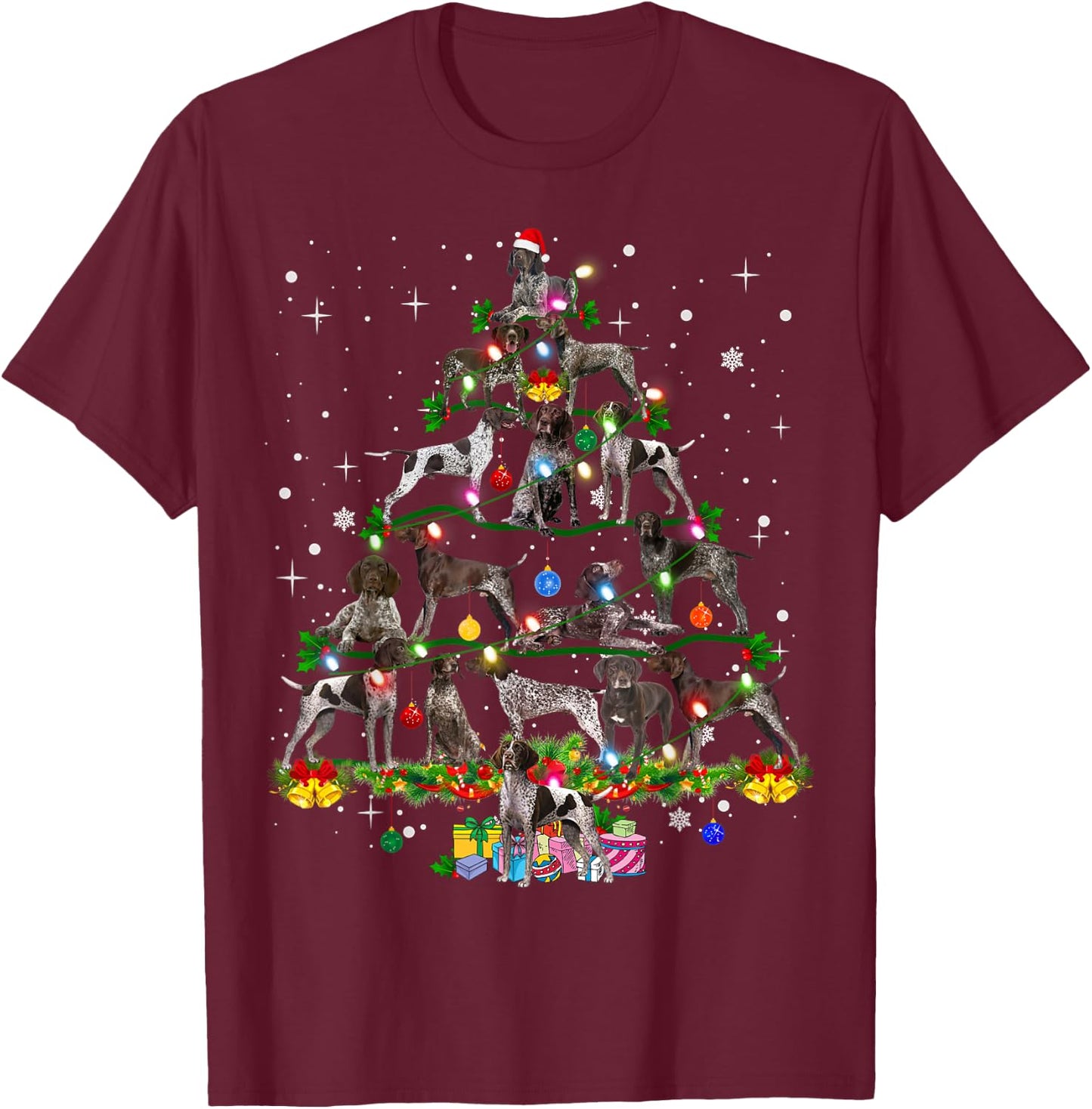 German Shorthaired Pointer Christmas Tree X-Mas Dog Dad Mom T-Shirt - T-Shirt | Maroon