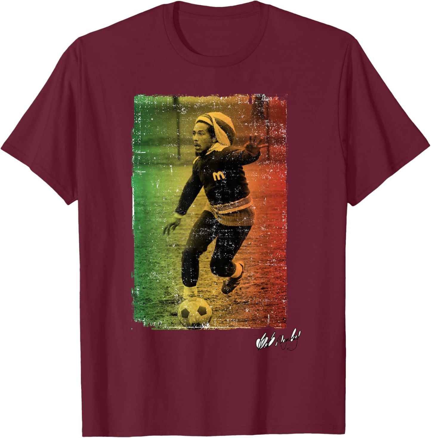 Bob Marley Rasta Football T-Shirt - T-Shirt | Maroon
