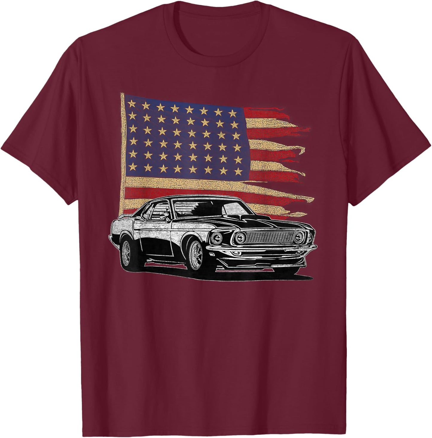 American Muscle Sports Car Muscle Car Flag T-Shirt - T-Shirt | Maroon