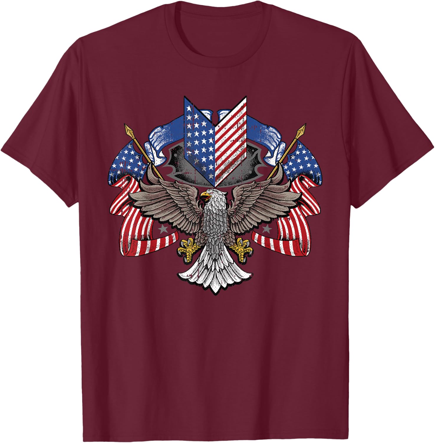 American Flag Shield 4th Of July USA Eagle Patriotic T-Shirt - T-Shirt | Maroon