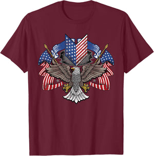 American Flag Shield 4th Of July USA Eagle Patriotic T-Shirt - T-Shirt | Maroon