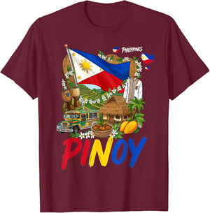 Pinoy Filipino Cultural Outfit Idea for Kids Philippine Flag T-Shirt - T-Shirt | Maroon