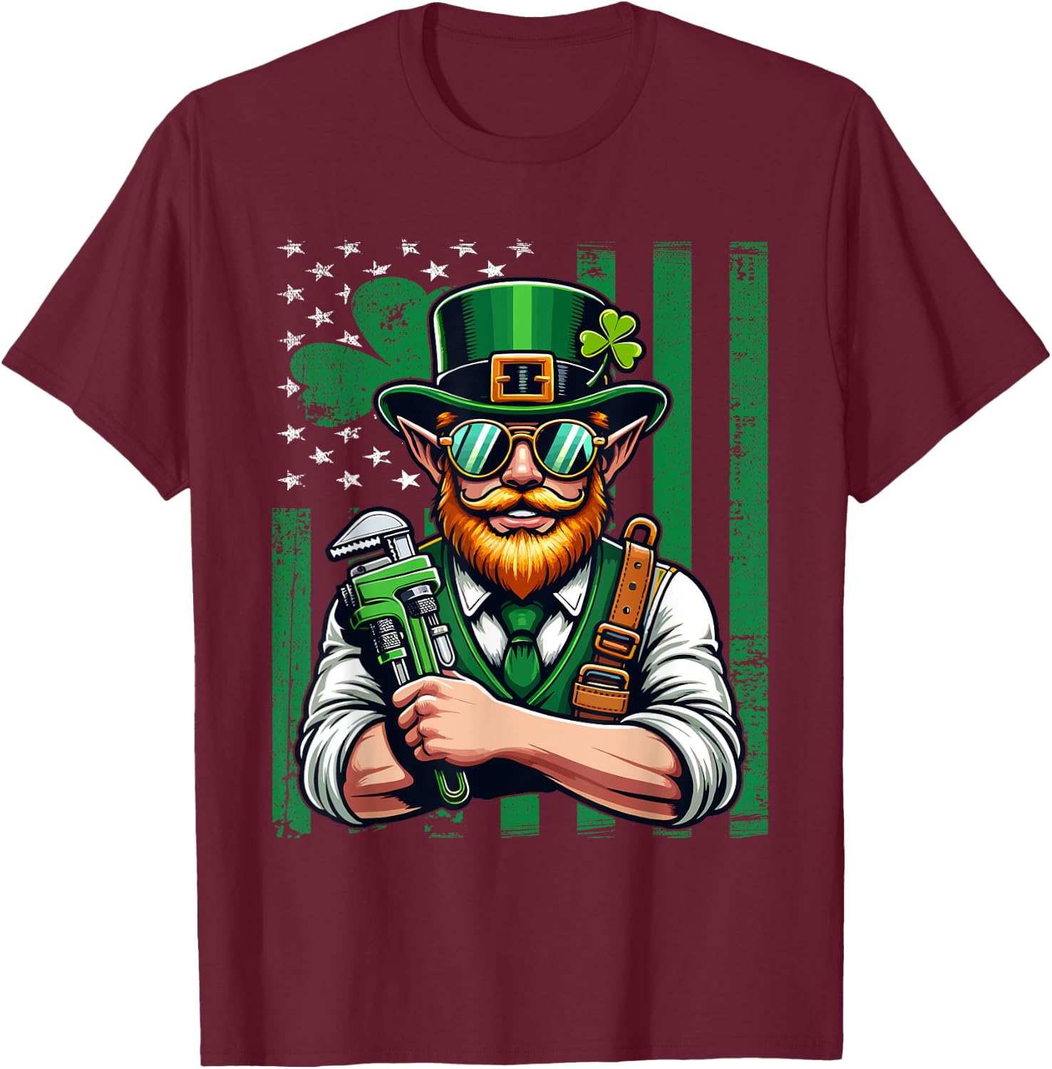 American Flag Plumber Saint Patrick's Day Irish Shamrock Kids Men T-Shirt - T-Shirt | Maroon