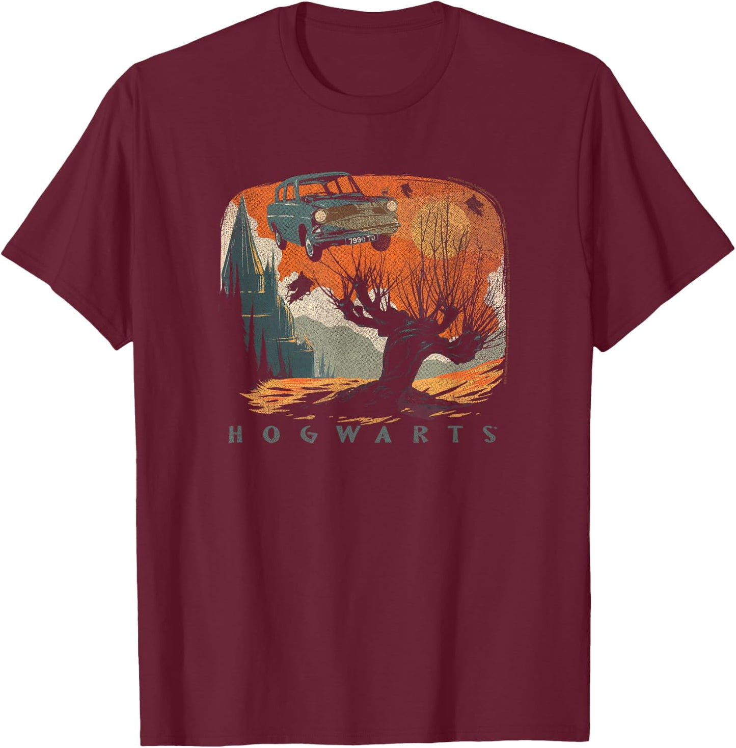 Harry Potter Hogwarts Whomping Willow Distressed Poster T-Shirt - T-Shirt | Maroon