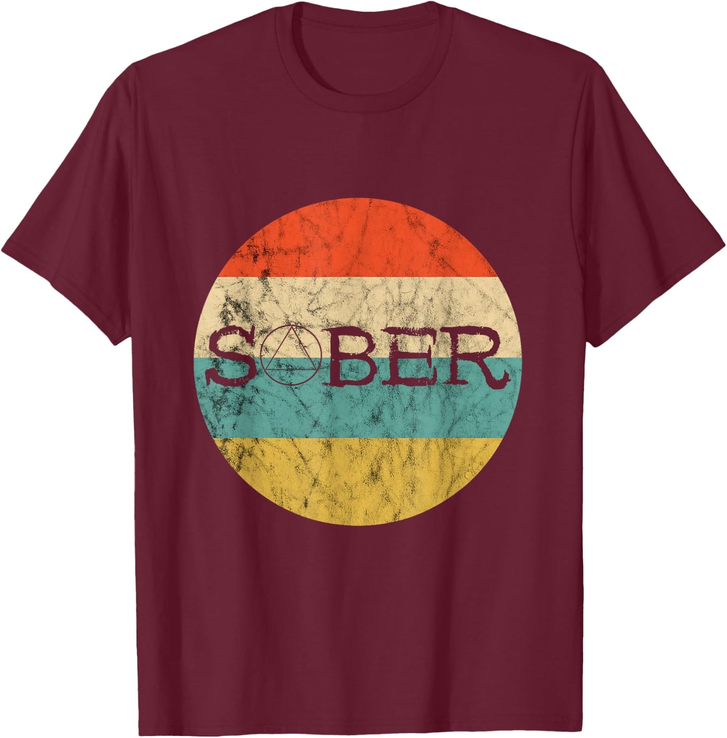 Sober Recover Retro Vintage Sunset Sobriety Abstinence T-Shirt - T-Shirt | Maroon