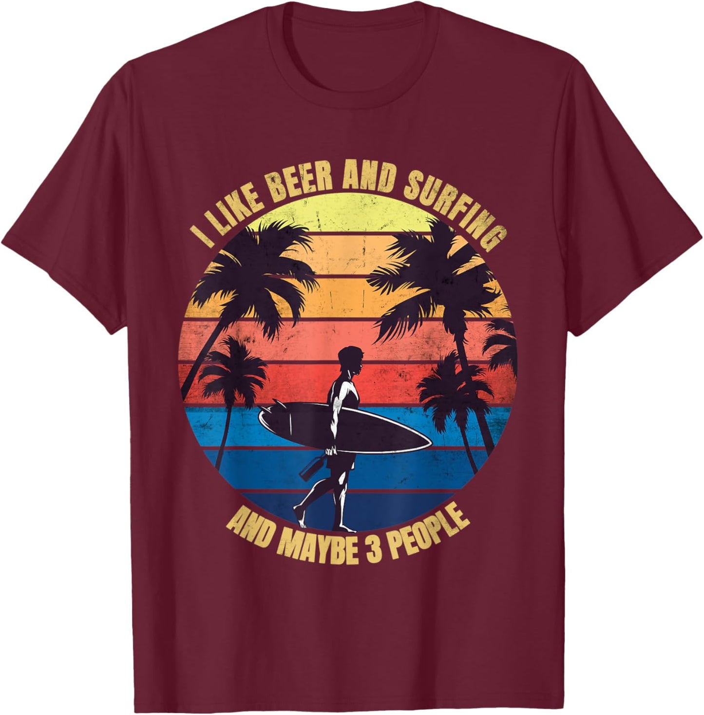 I like Beer Surfing maybe 3 people Vintage T-Shirt - T-Shirt | Maroon