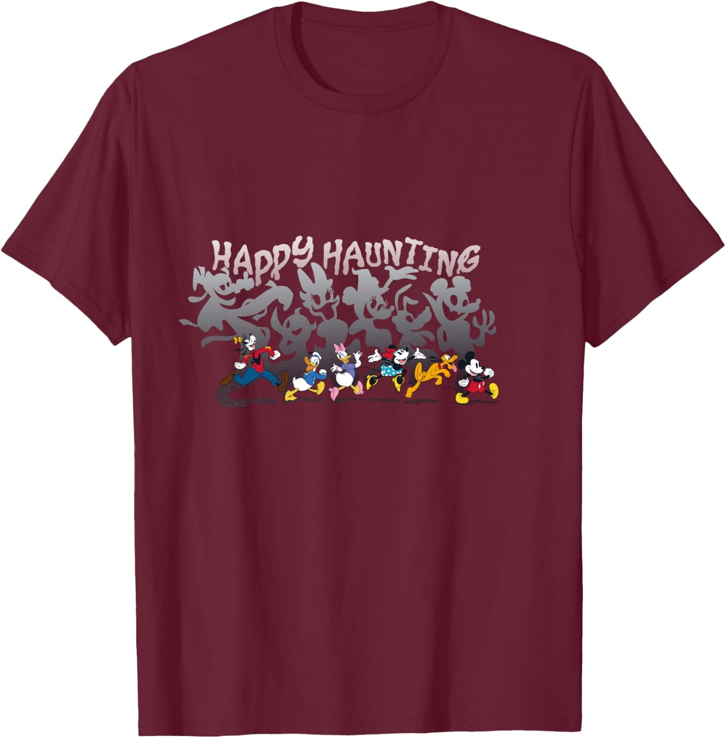 Disney Mickey and Friends Happy Haunting Halloween T-Shirt - T-Shirt | Maroon