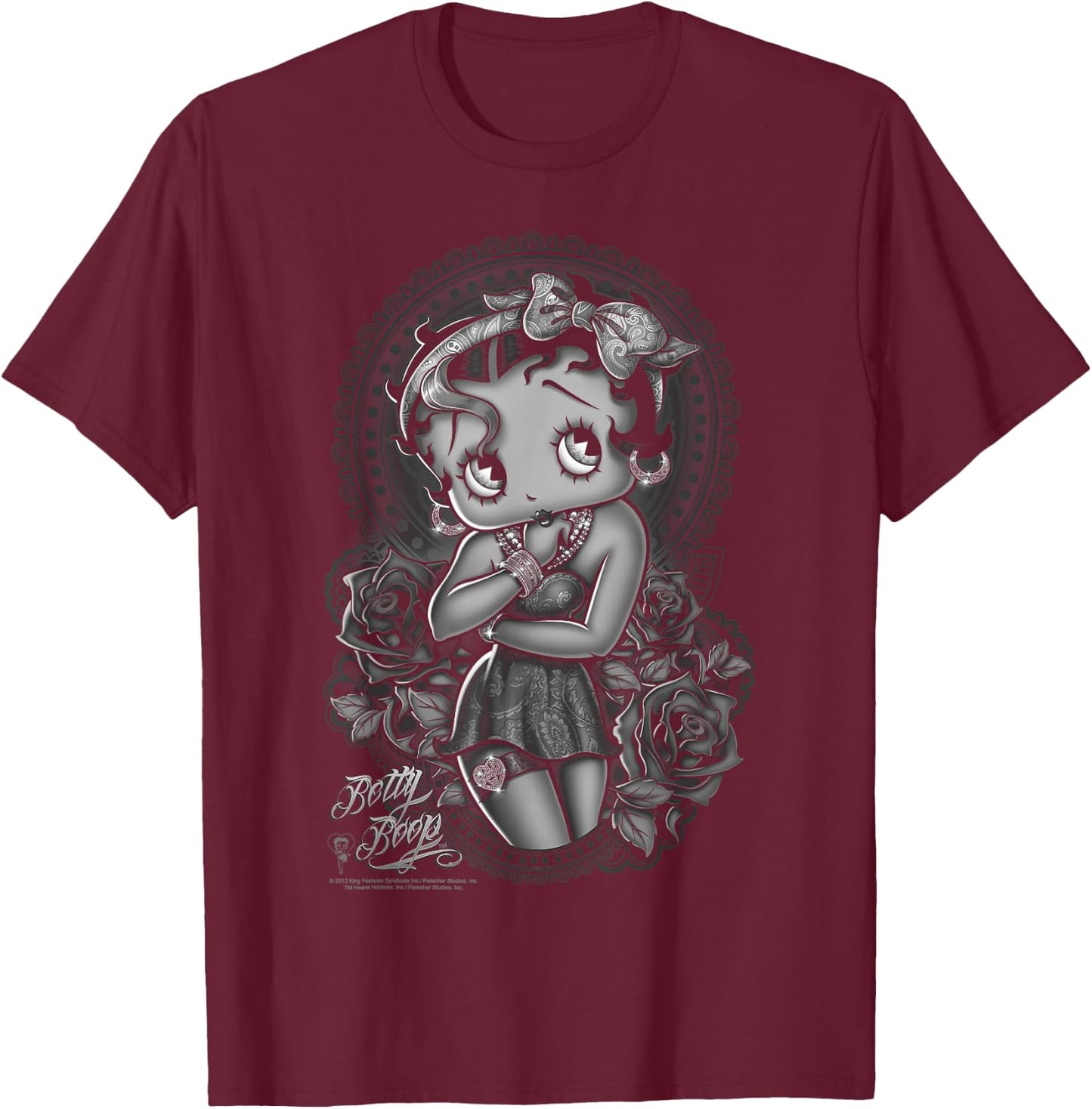 Betty Boop Fashion Roses T-Shirt - T-Shirt | Maroon