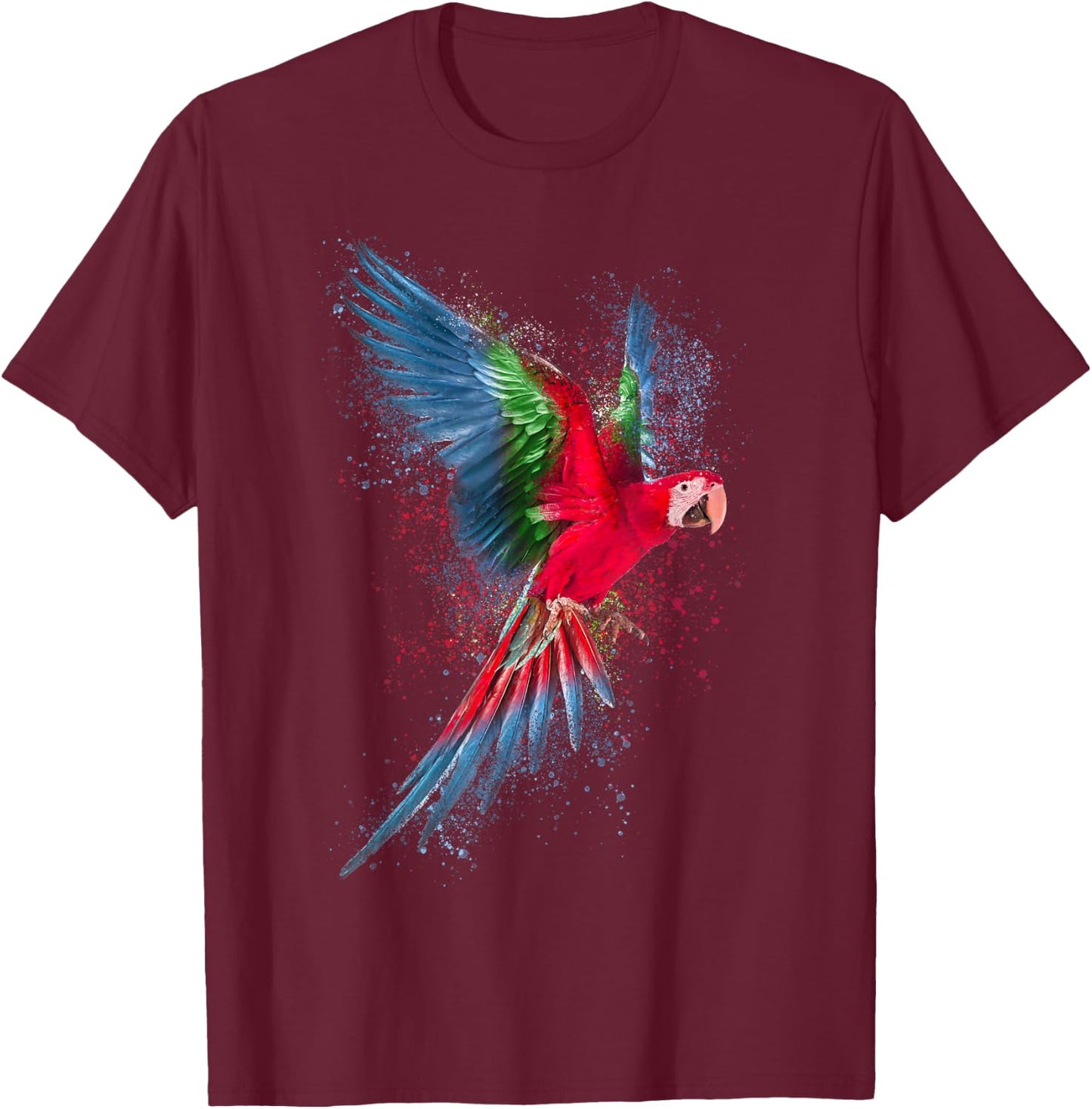 Parrot Colourful Art Animal Bird Motif T-Shirt - T-Shirt | Maroon