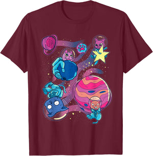 Funny Cat Astronaut Planets Outer Space Traveler T-Shirt - T-Shirt | Maroon