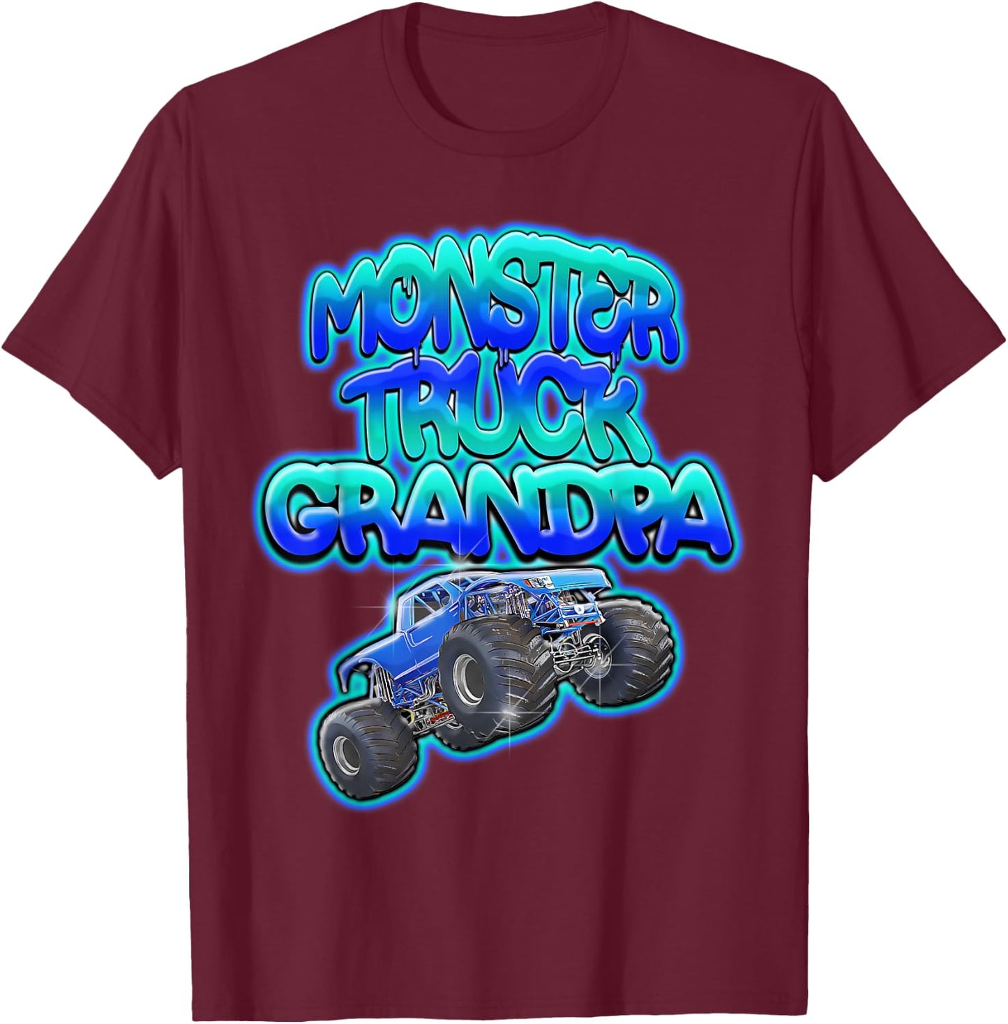 Monster Truck Grandpa Cool Blue Graffiti Style T-Shirt - T-Shirt | Maroon