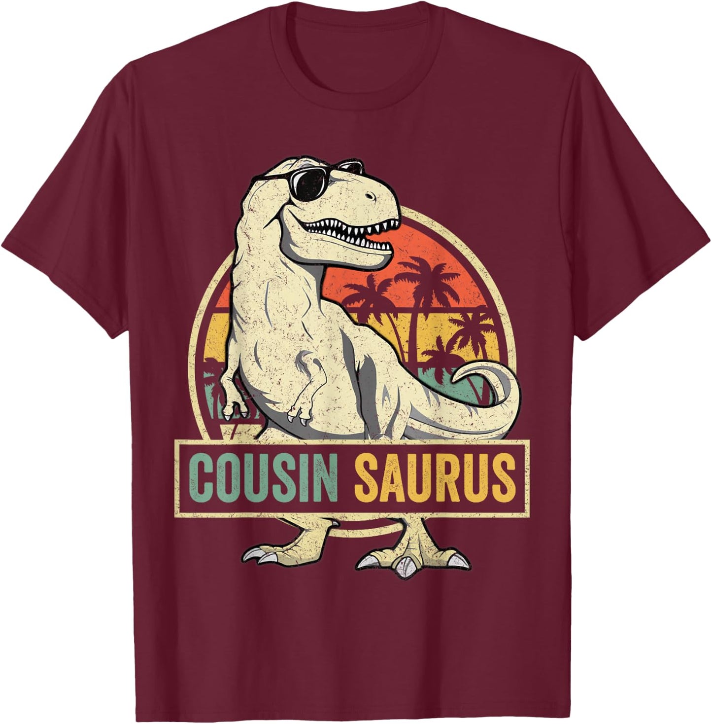 Cousinsaurus T Rex Dinosaur Cousin Saurus Boy Family T-Shirt - T-Shirt | Maroon