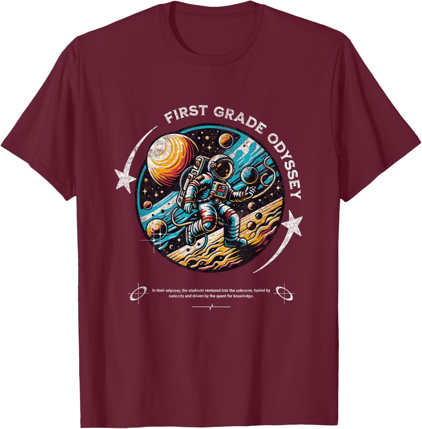 First Grade Back To School Space Rocket Astronaut T-Shirt - T-Shirt | Maroon