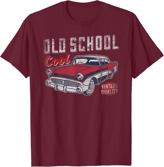 Old School Cool - 50s vintage Car Birthday Fathers Day T-Shirt - T-Shirt | Maroon