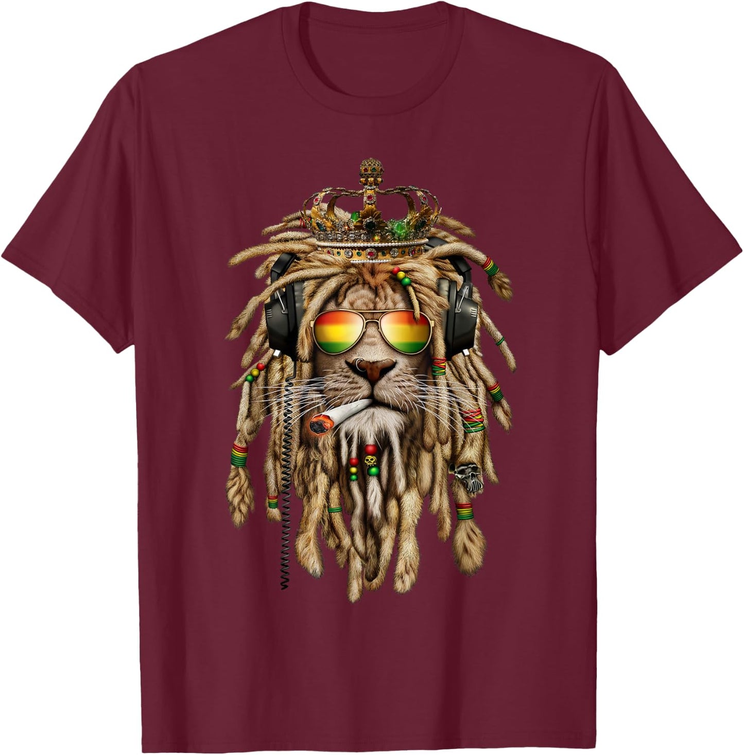Rastafarian clothing and Reggae apparel with Reggae Lion T-Shirt - T-Shirt | Maroon