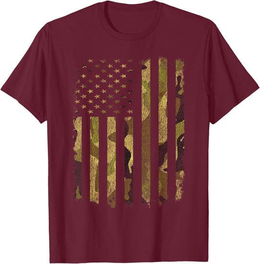 USA Flag Camo Camouflage Military DD-214 Discharge DD214 Men T-Shirt - T-Shirt | Maroon