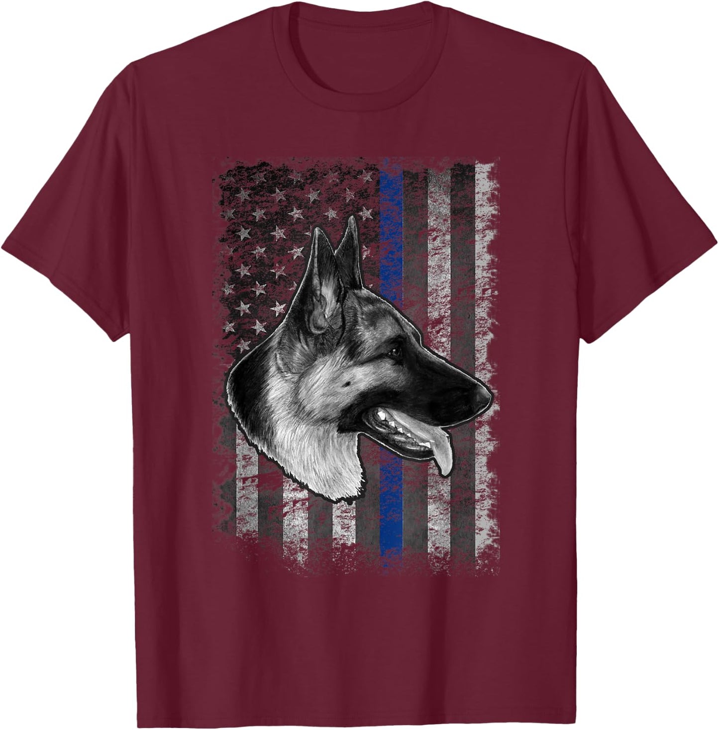 Thin Blue Line German Shepherd Police Dog K9 T-Shirt - T-Shirt | Maroon