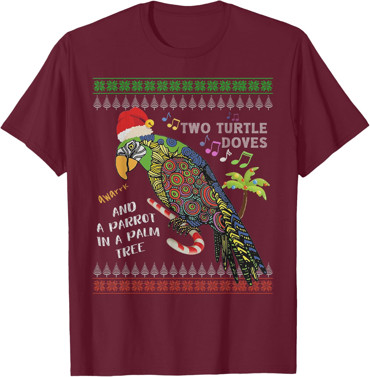 Funny Christmas Tropical Parrot Ugly Christmas Sweater T-Shirt - T-Shirt | Maroon