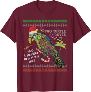 Funny Christmas Tropical Parrot Ugly Christmas Sweater T-Shirt - T-Shirt | Maroon