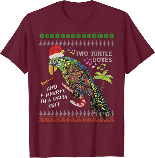Funny Christmas Tropical Parrot Ugly Christmas Sweater T-Shirt - T-Shirt | Maroon