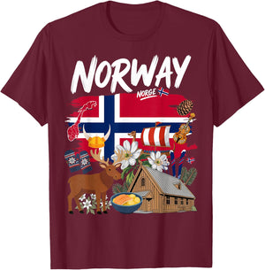 Norway Flag Costume Outfit Idea for Kids & Norwegian Themed T-Shirt - T-Shirt | Maroon