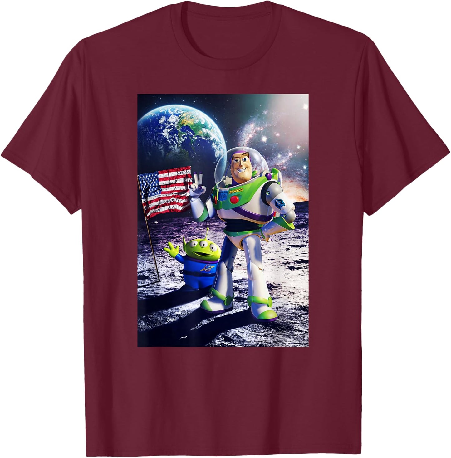 Disney Pixar Toy Story Buzz Lightyear Moon Landing Panel T-Shirt - T-Shirt | Maroon