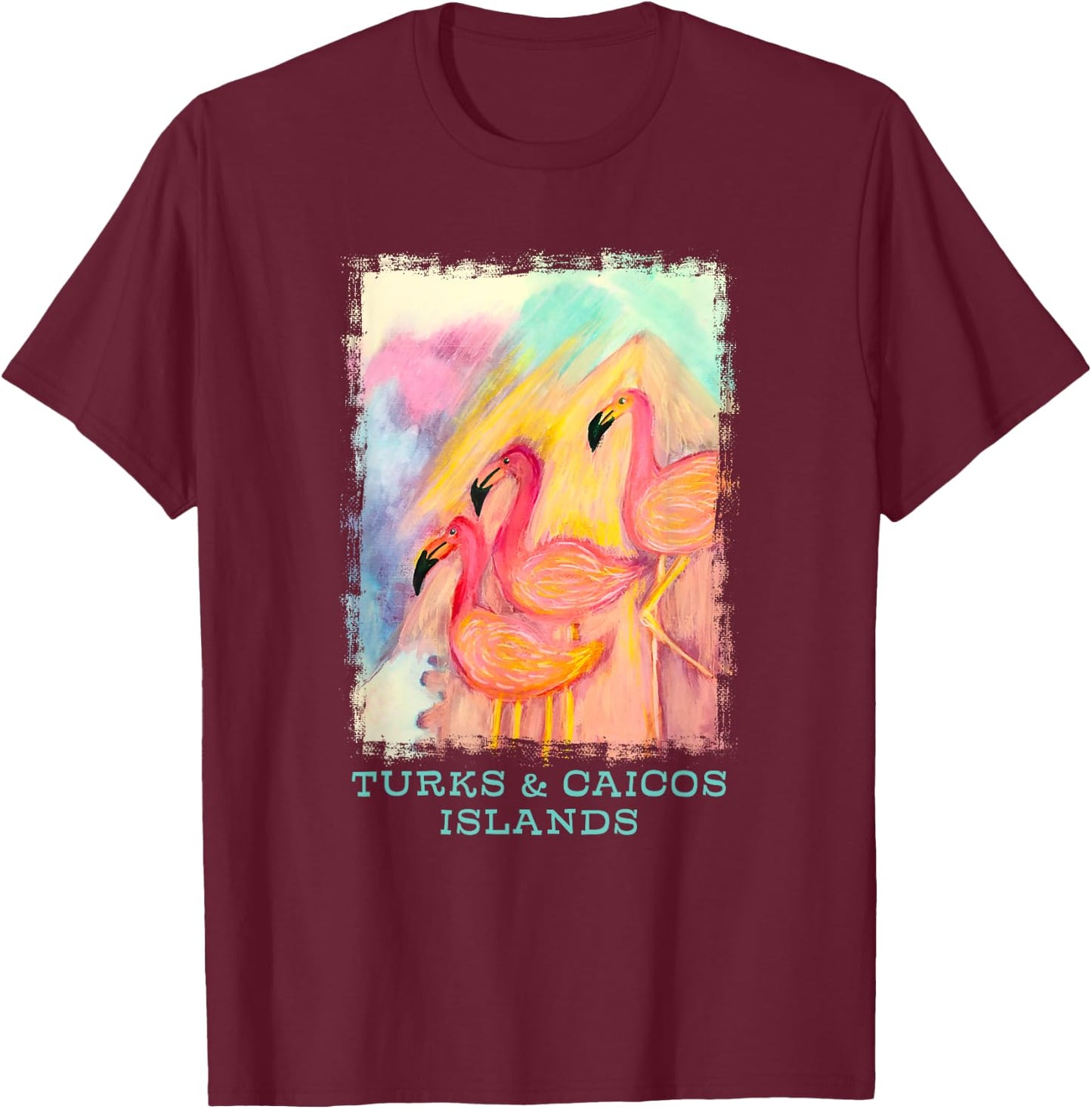 Turks and Caicos Islands Flamingo Birds Birders Souvenir T-Shirt - T-Shirt | Maroon