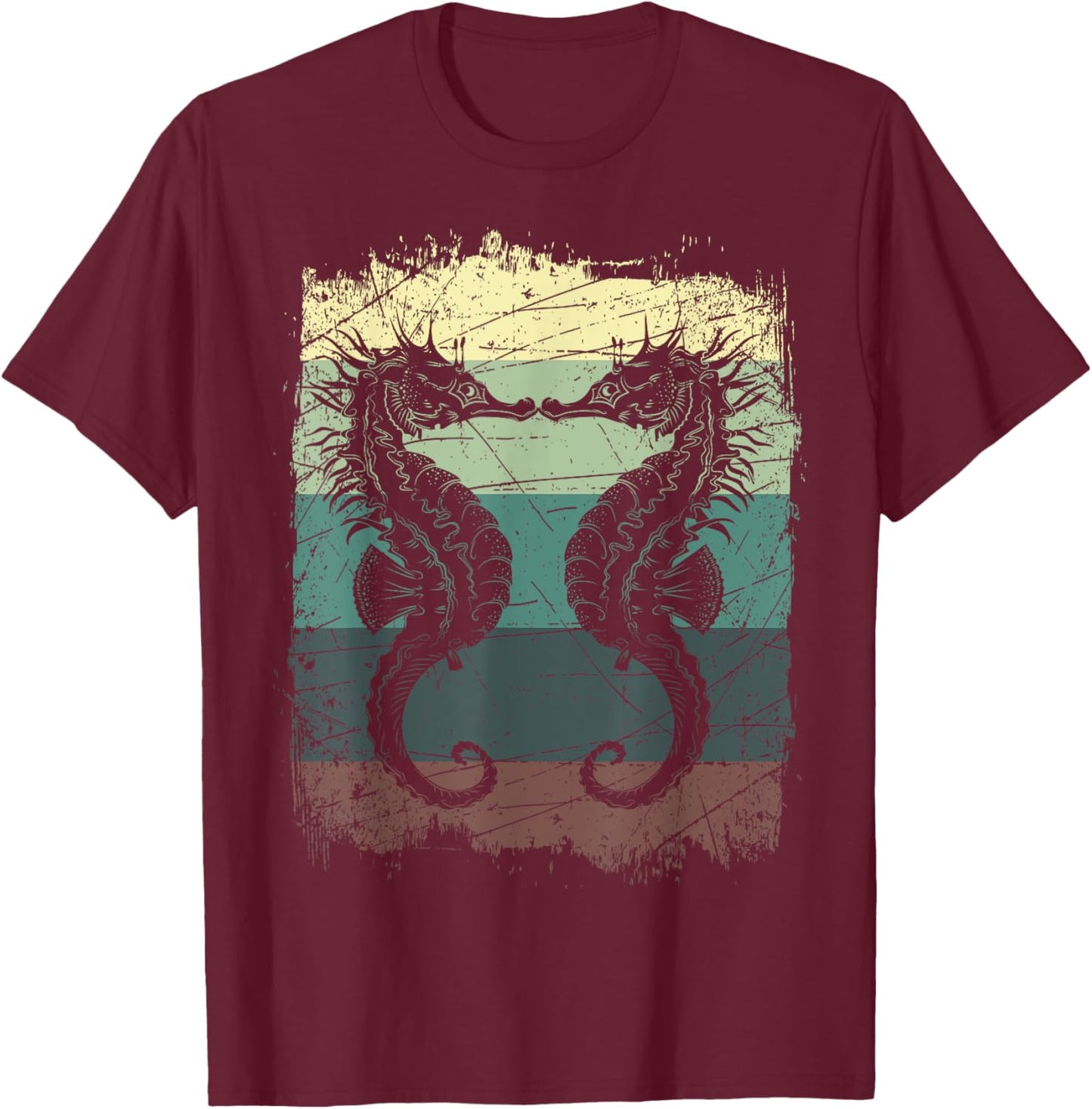 Underwater Animals Retro Seahorse T-Shirt - T-Shirt | Maroon