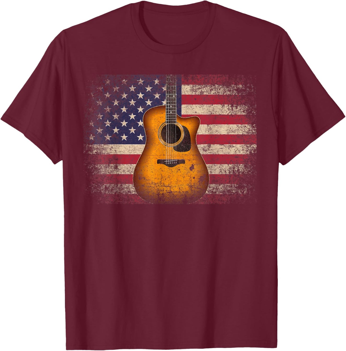 Guitar 4th of July Gift American Flag USA - Country Music T-Shirt - T-Shirt | Maroon