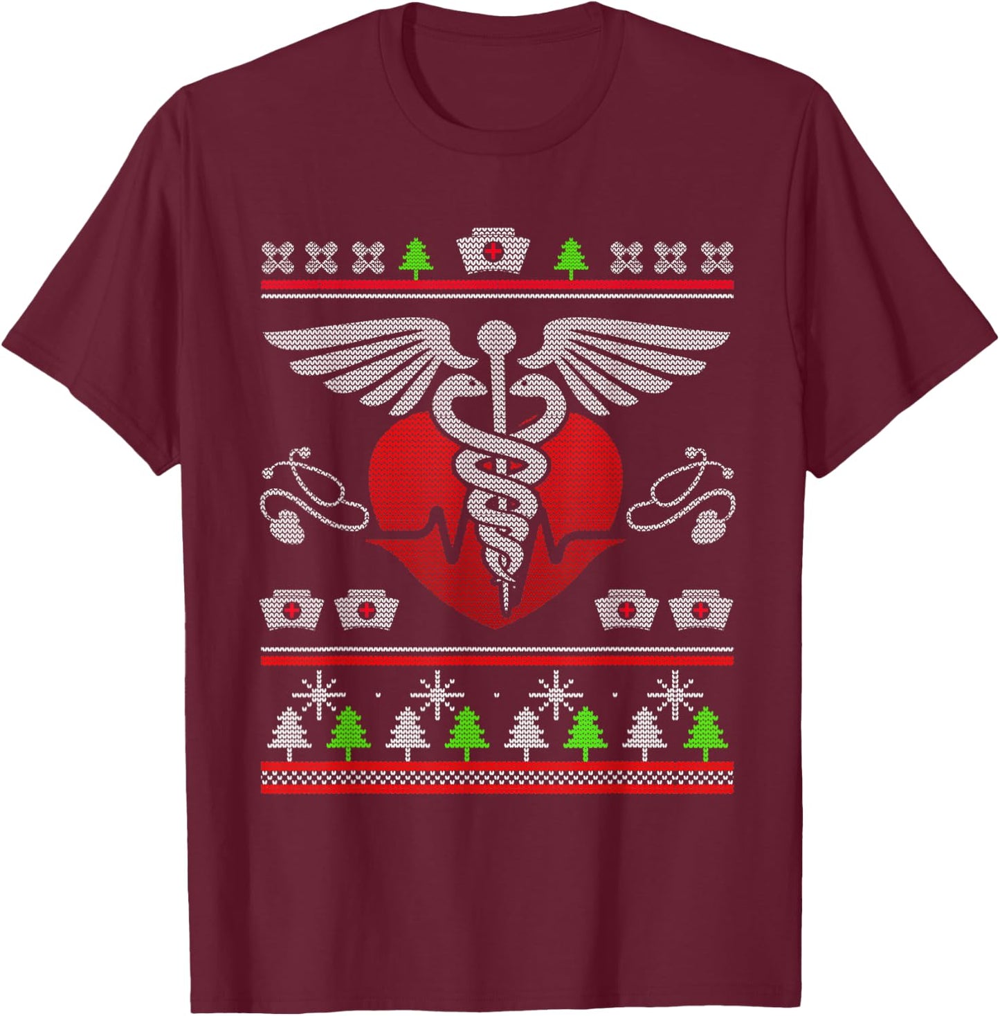 Ugly Christmas Sweater Nurse Xmas Nursing Gifts T-Shirt - T-Shirt | Maroon