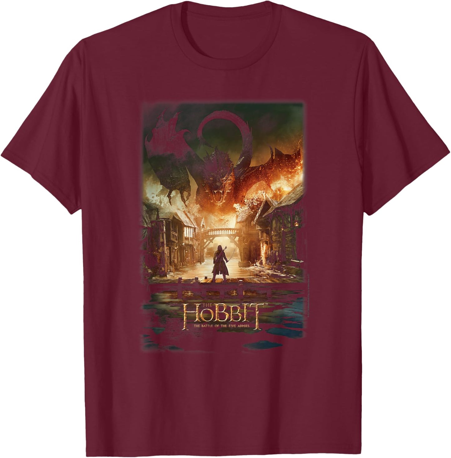 Hobbit Smaug Poster Black T-Shirt - T-Shirt | Maroon