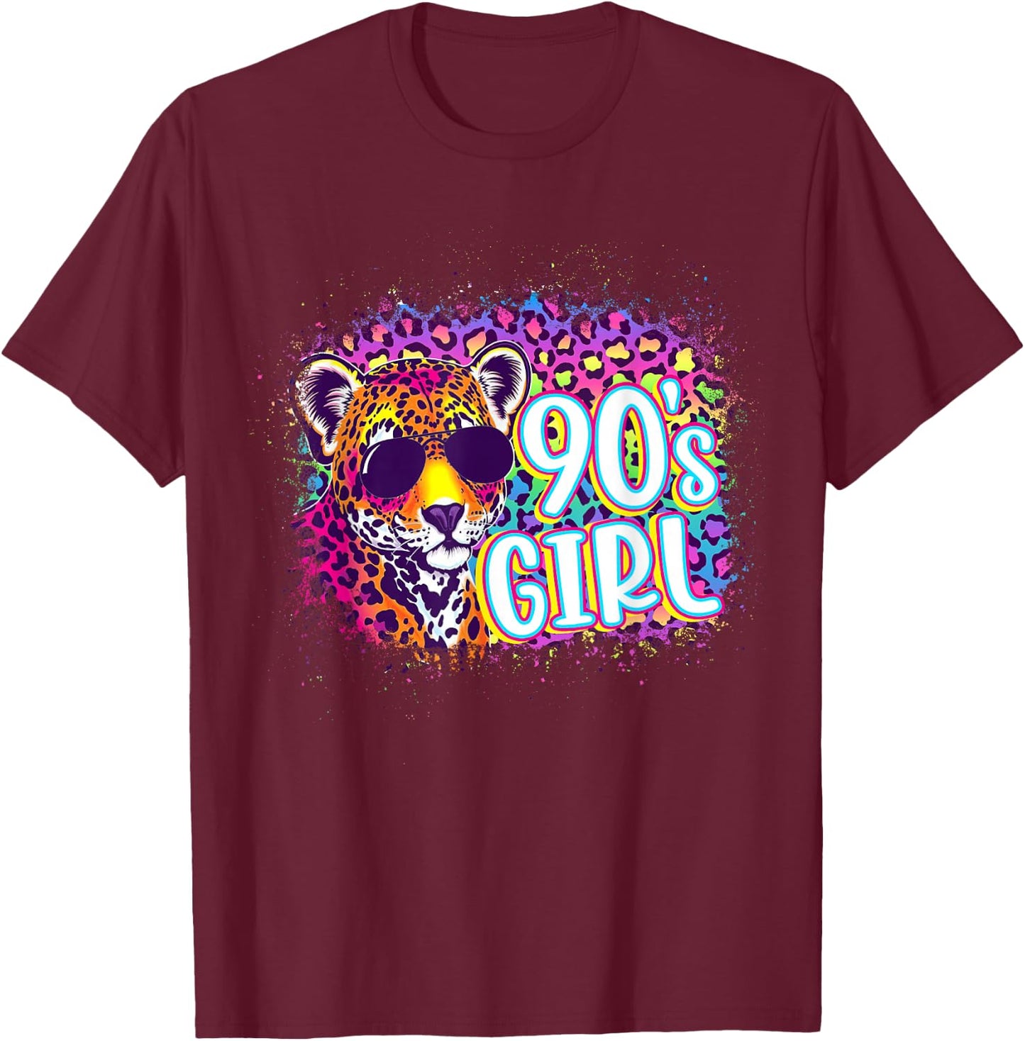 90's Girl Birthday Party Rainbow Leopard Print 1990s Women T-Shirt - T-Shirt | Maroon