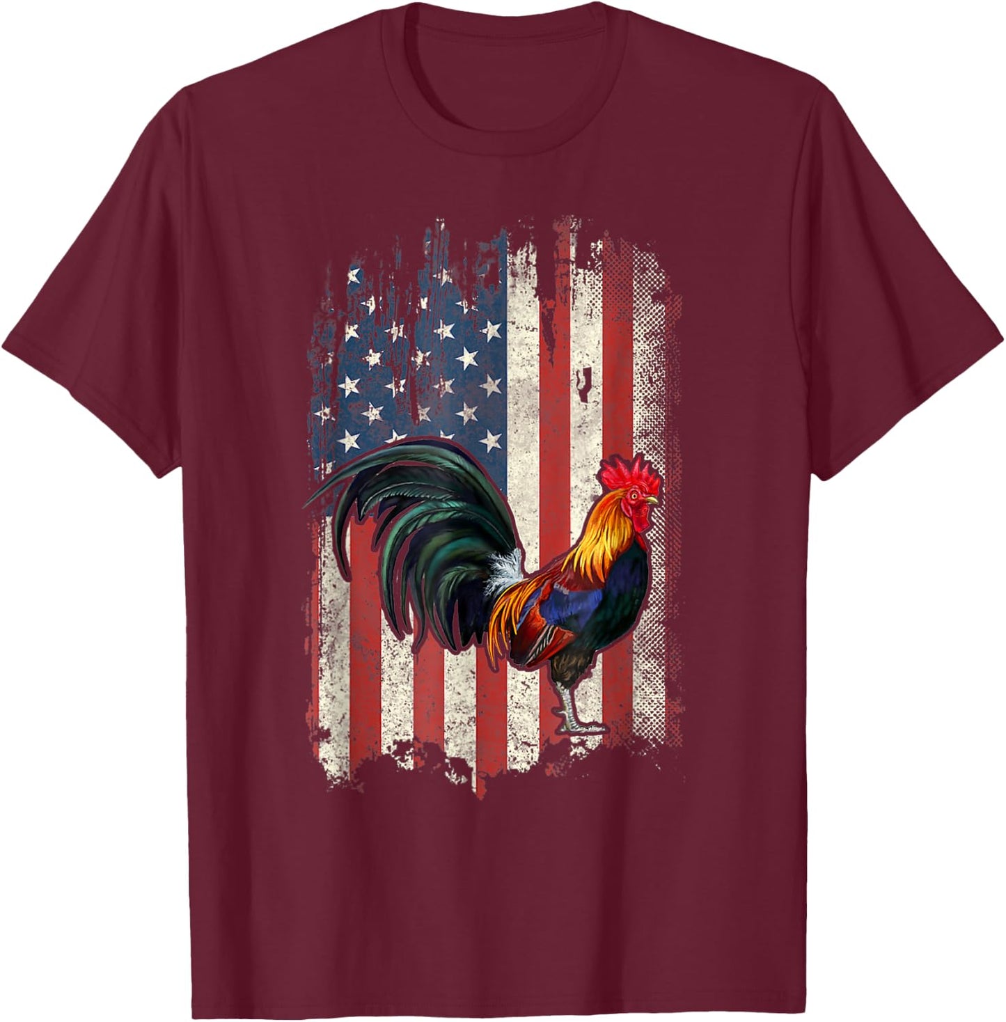 American Flag Cock Fighting Rooster Chicken T-Shirt - T-Shirt | Maroon