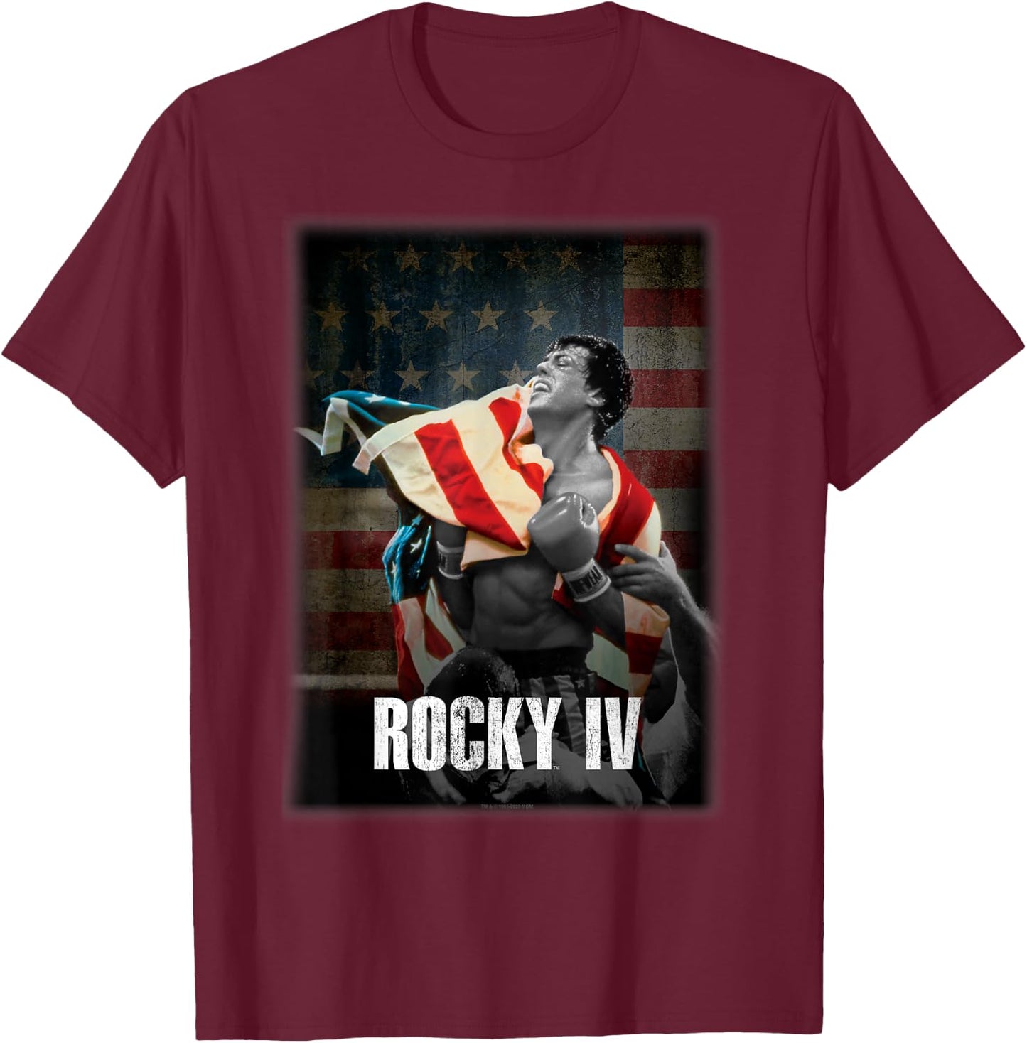Rocky IV Grey & White American Flag Portrait Fade T-Shirt - T-Shirt | Maroon