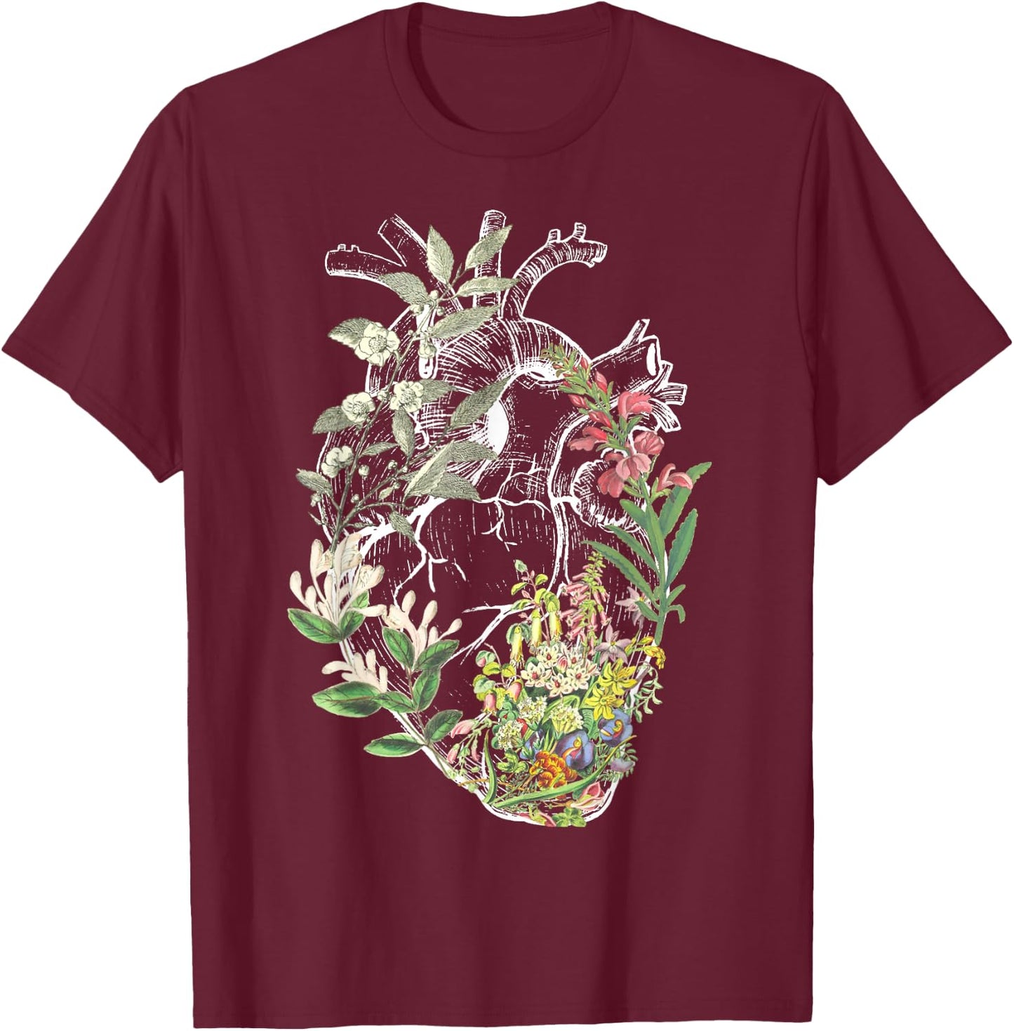 Anatomical Heart And Flowers Show Your Love T-Shirt - T-Shirt | Maroon