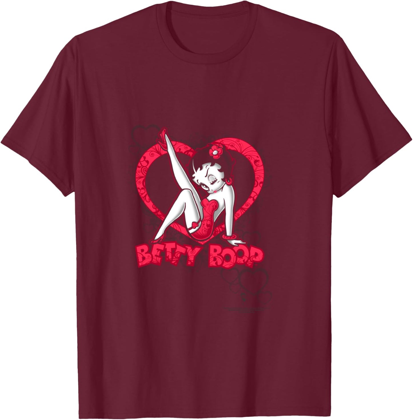 Betty Boop Scrolling Hearts T-Shirt - T-Shirt | Maroon
