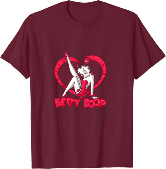 Betty Boop Scrolling Hearts T-Shirt - T-Shirt | Maroon