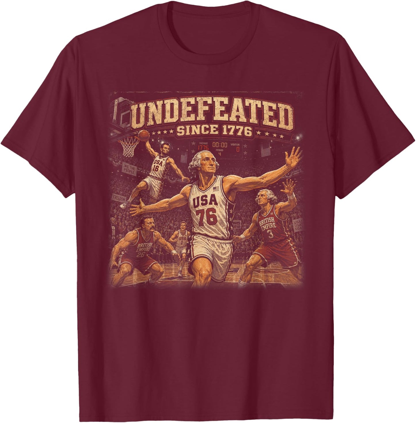 Undefeated Since 1776 George Washington Meme 4th of July T-Shirt - T-Shirt | Maroon