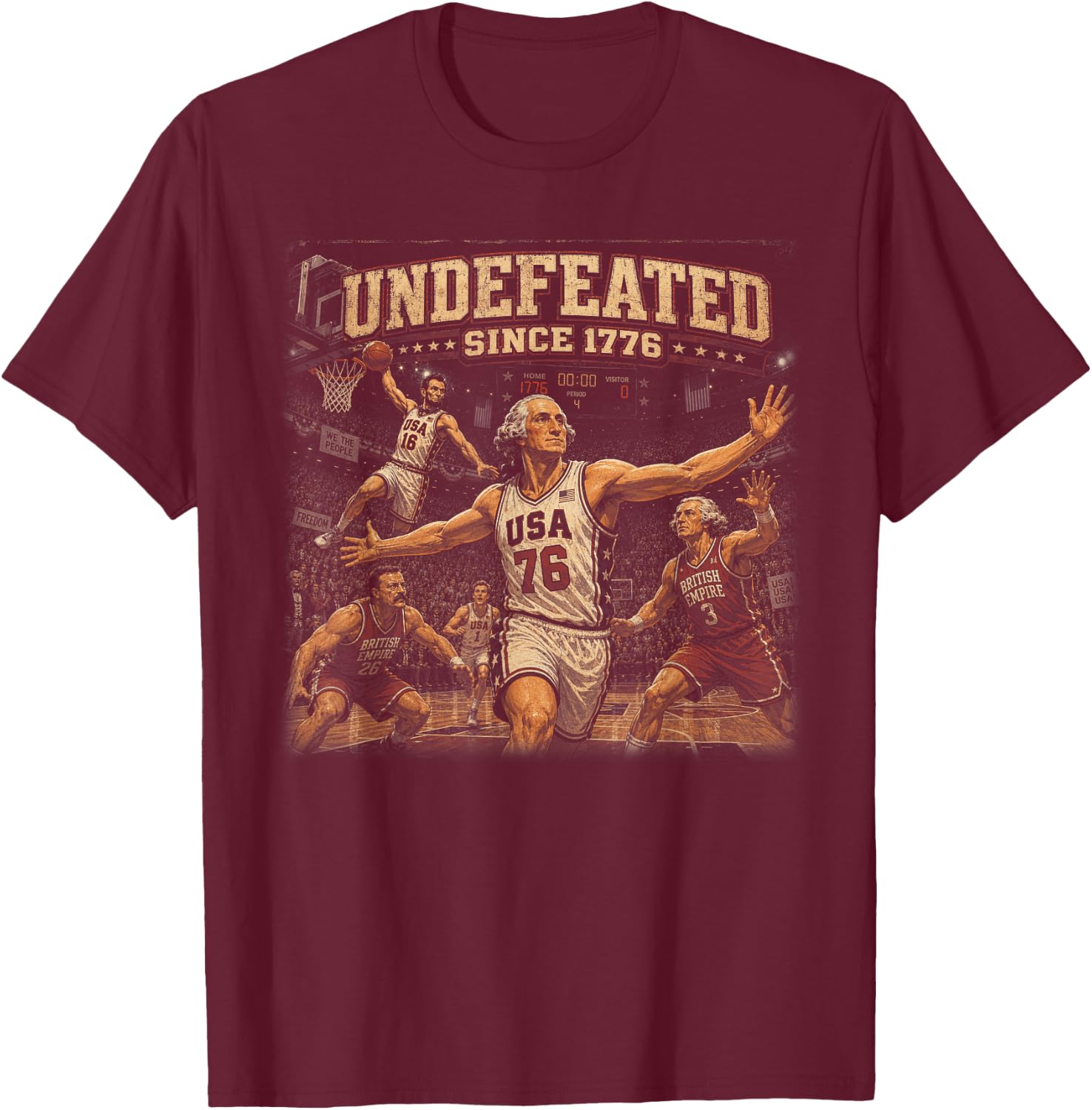 Undefeated Since 1776 George Washington Meme 4th of July T-Shirt - T-Shirt | Maroon