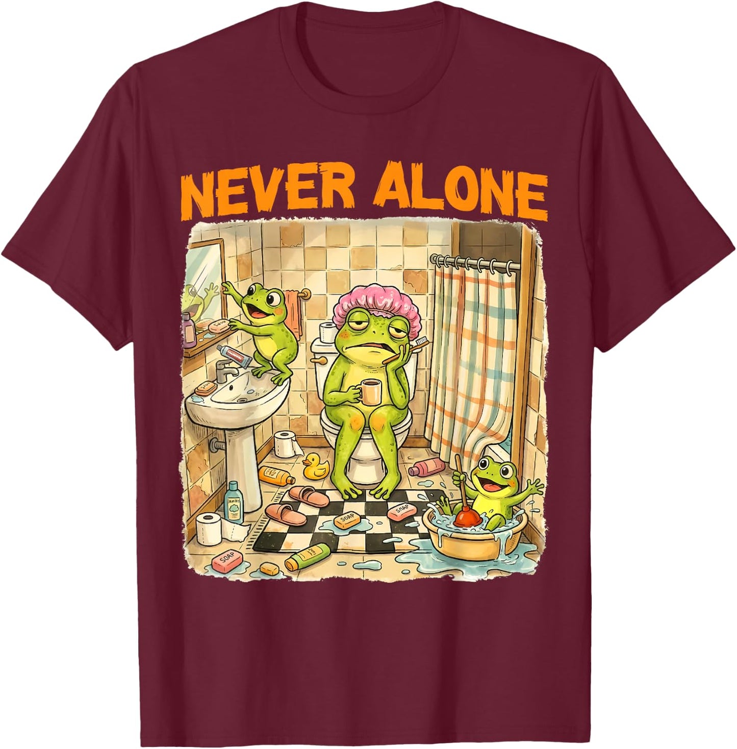 Never Alone Funny Frog Mom with 2 Kids Frogs Humor Mothers T-Shirt - T-Shirt | Maroon