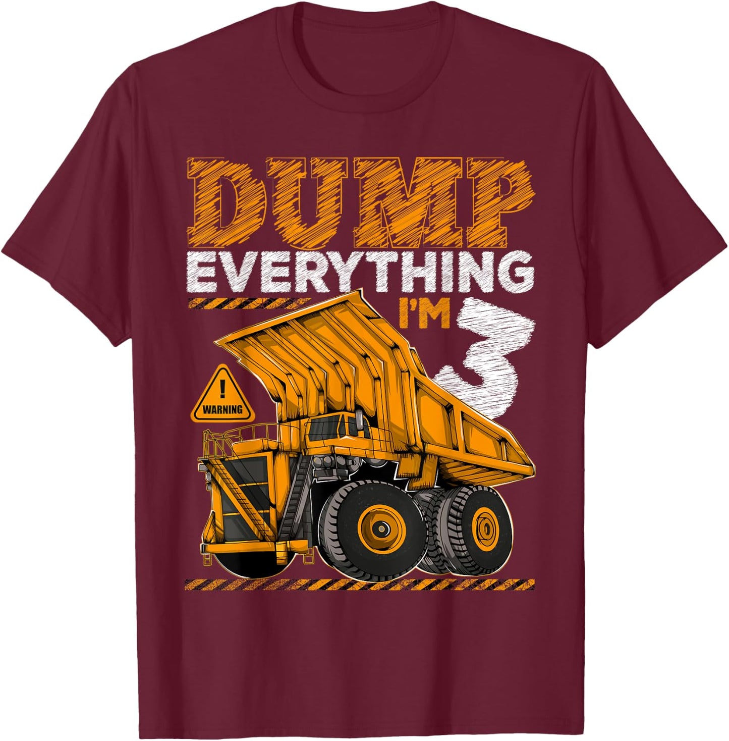 Kids 3 Years Old Construction Truck Dumper 3rd Birthday Boy T-Shirt - T-Shirt | Maroon