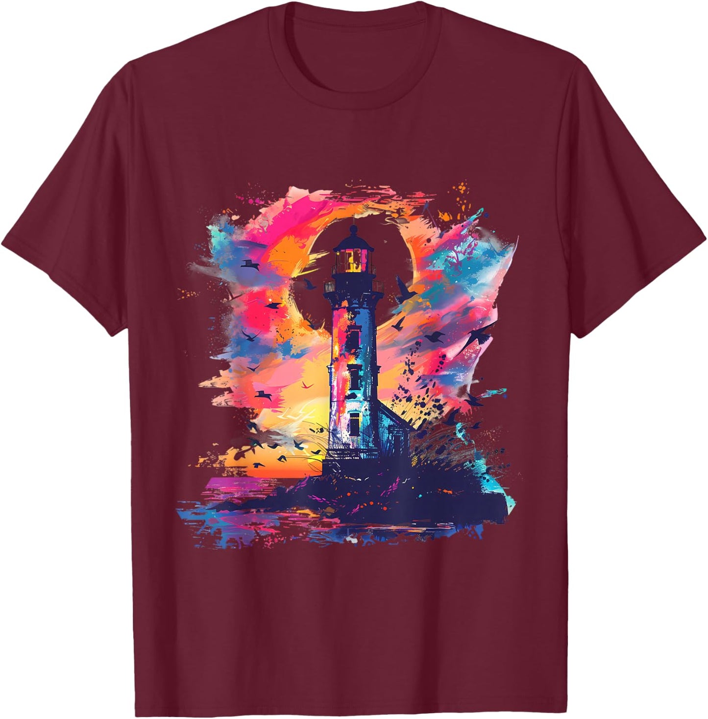 Lighthouse Sailing Sea Beach Boating Seaside House T-Shirt - T-Shirt | Maroon