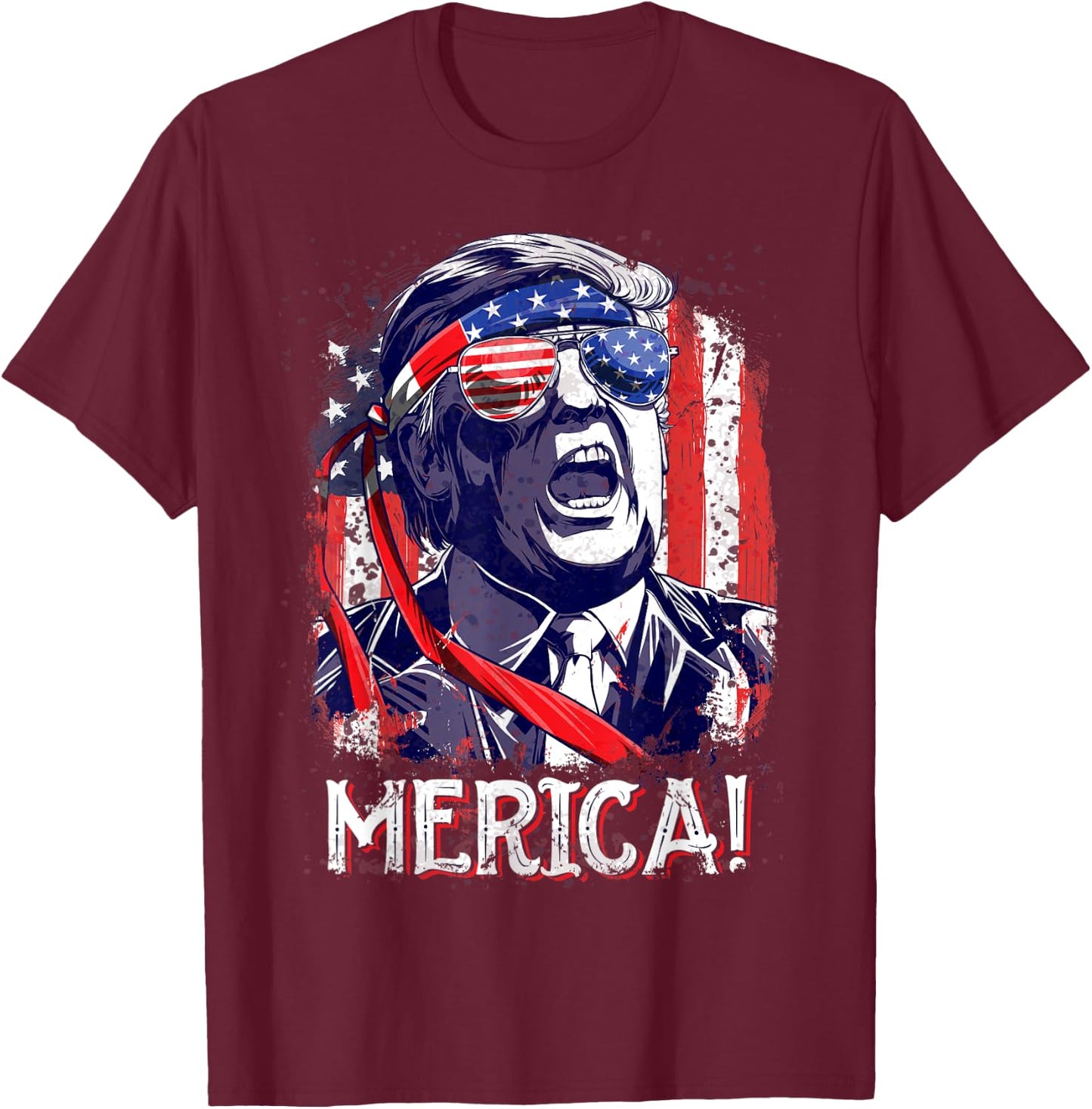 Trump 4th of July Merica Men Women USA American Flag Vintage T-Shirt - T-Shirt | Maroon