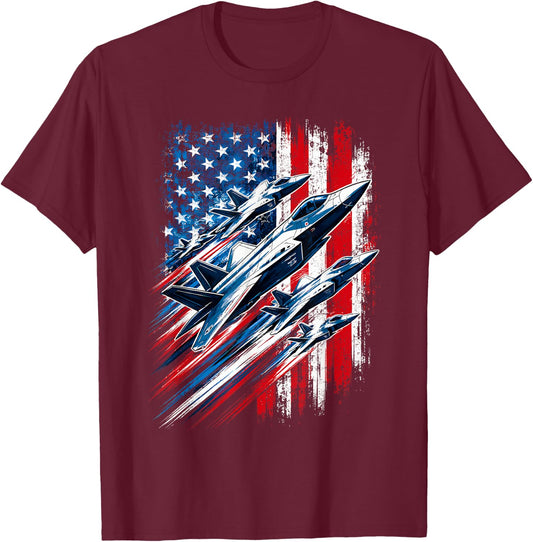 Patriotic Jets Fourth of July USA American Flag Men Women T-Shirt - T-Shirt | Maroon
